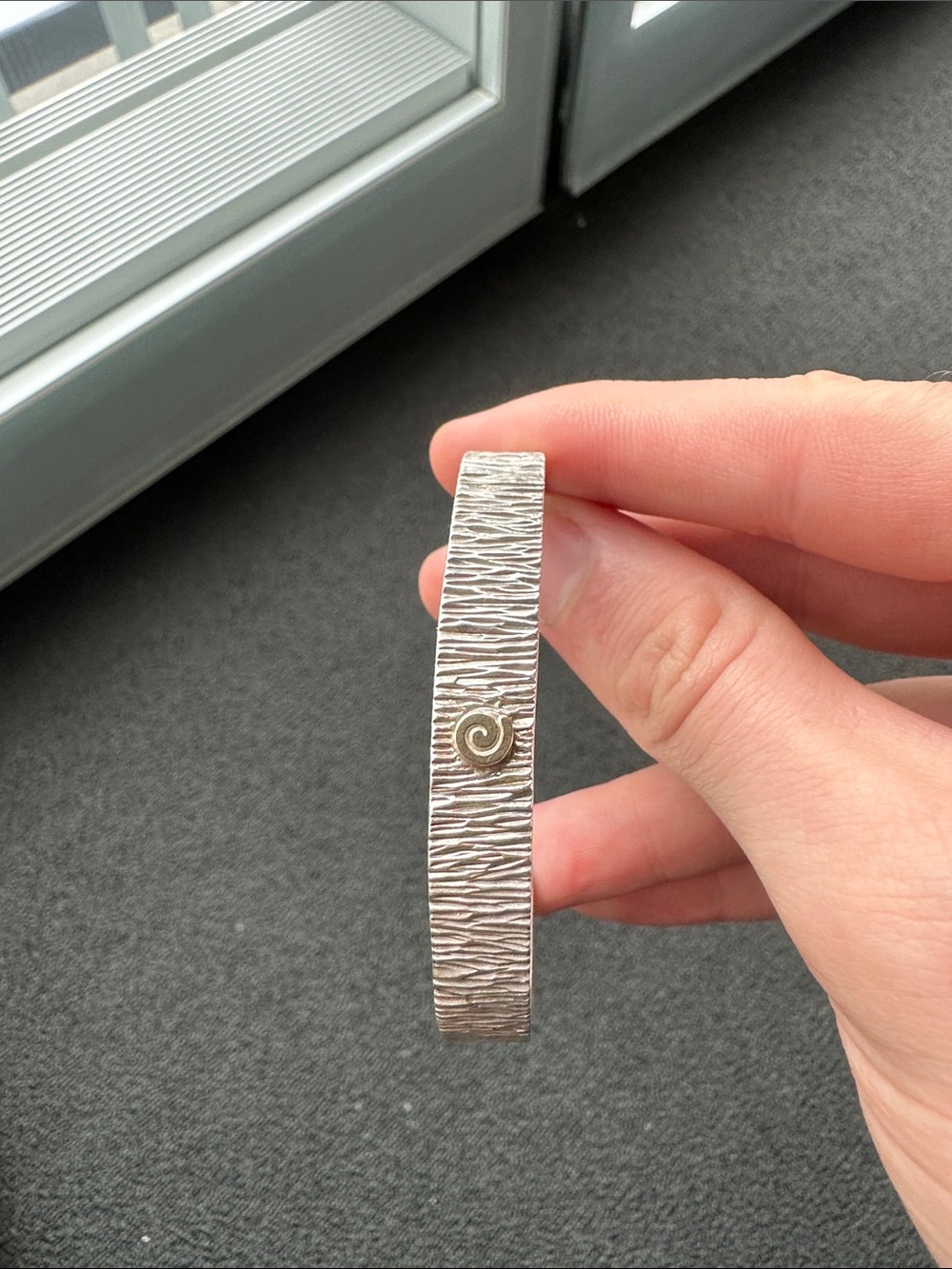 Textured Sterling cuff with 14k Spiral Accent marked MLP